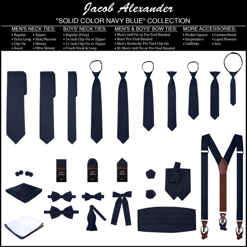 Jacob Alexander Solid Color Men's Regular Tie - Navy Blue - Image 5